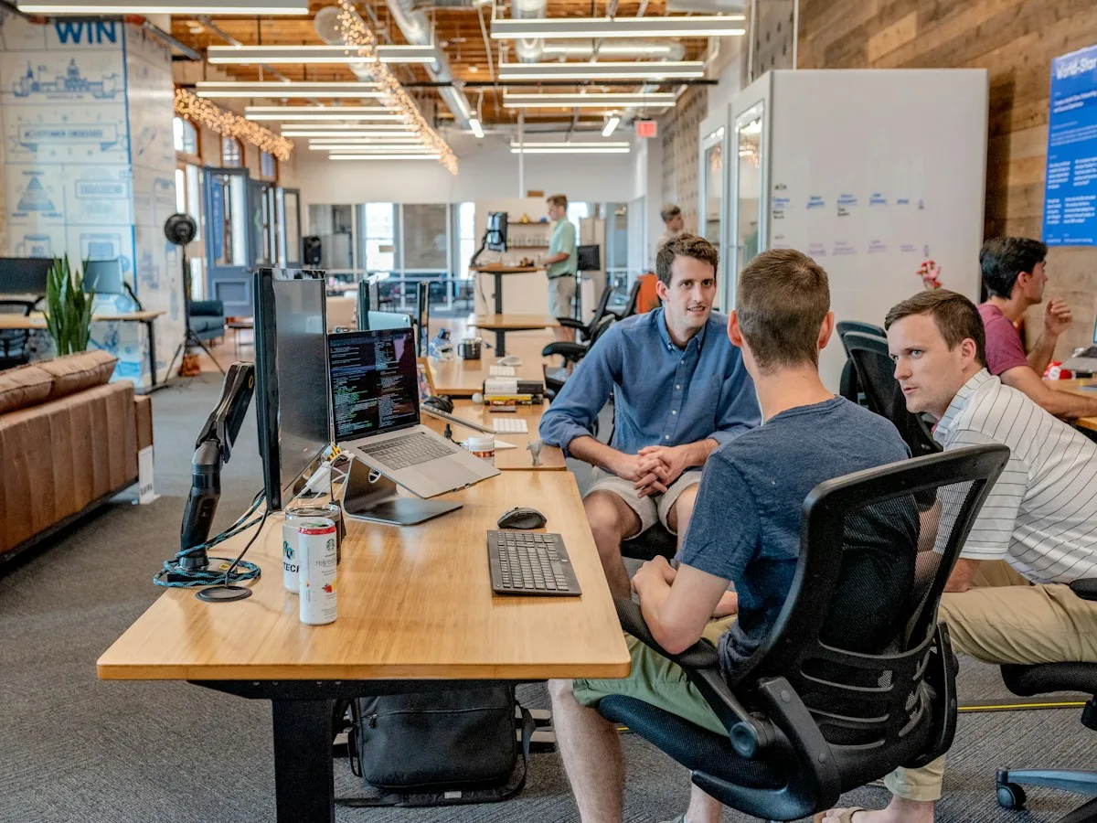 Business team discussing website support