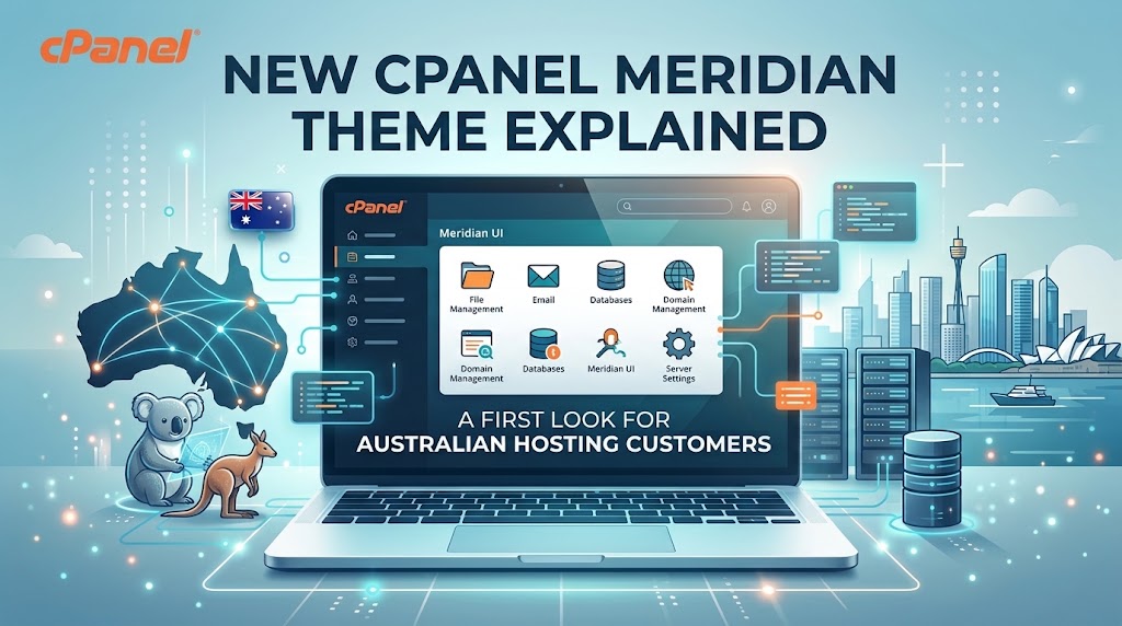 New cPanel Meridian theme dashboard interface first look screenshot